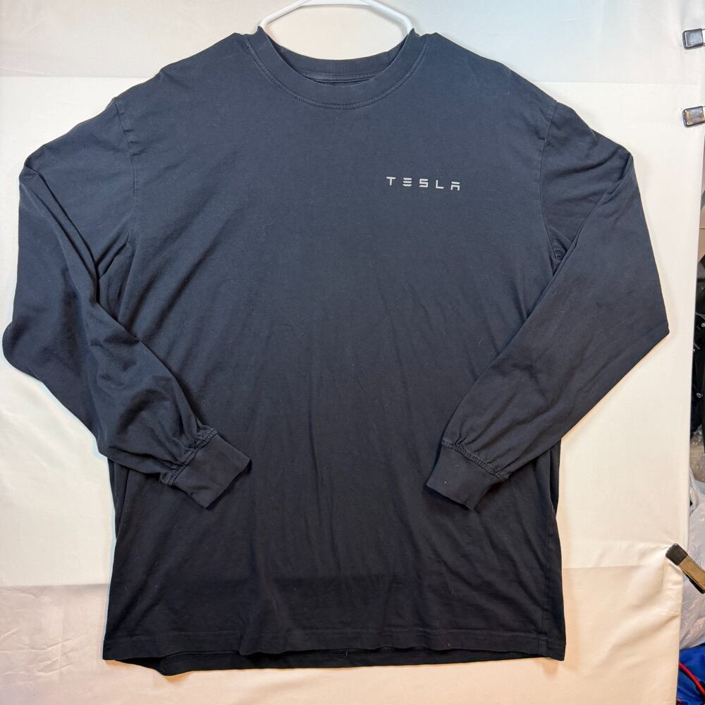 Tesla T-Shirt Men's Black Long Sleeve Cotton Top Logo Vehicle Car Size Large